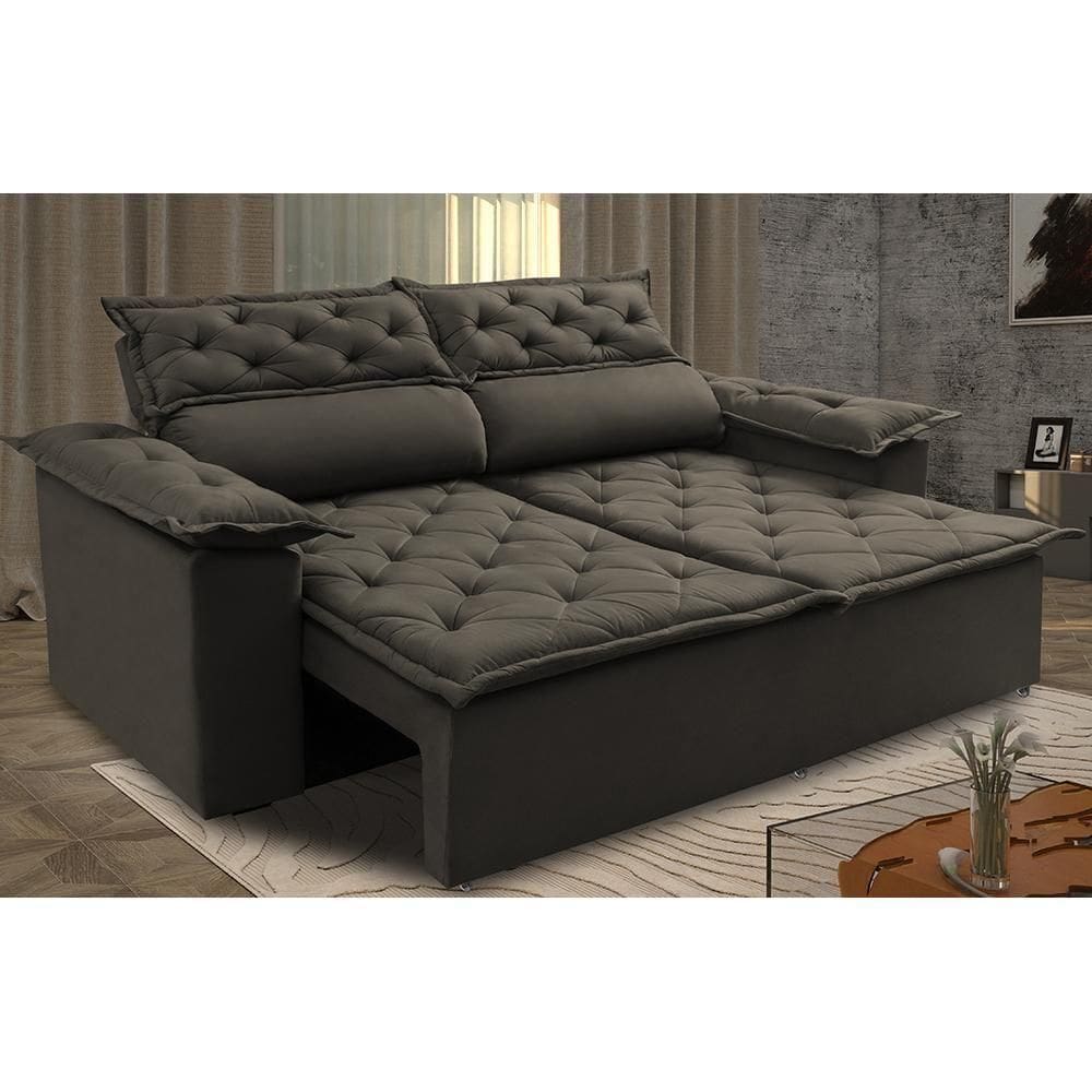 Sofá Retrátil E Reclinável Cama Inbox Compact 1,50m Tecido Suede Velusoft Café