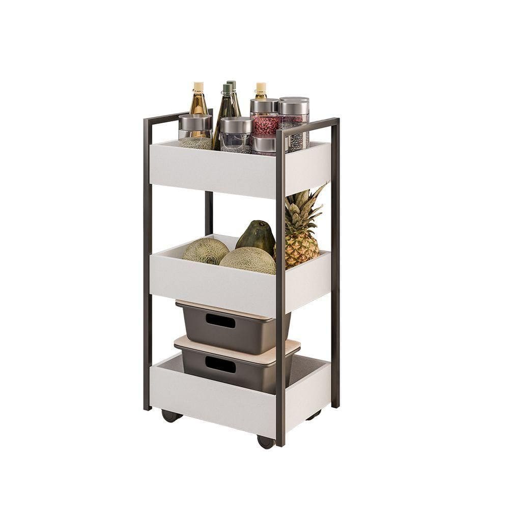 Carrinho Gourmet Auxiliar Para Cozinha 3 Prateleiras Zane Branco-preto M12 - D`rossi