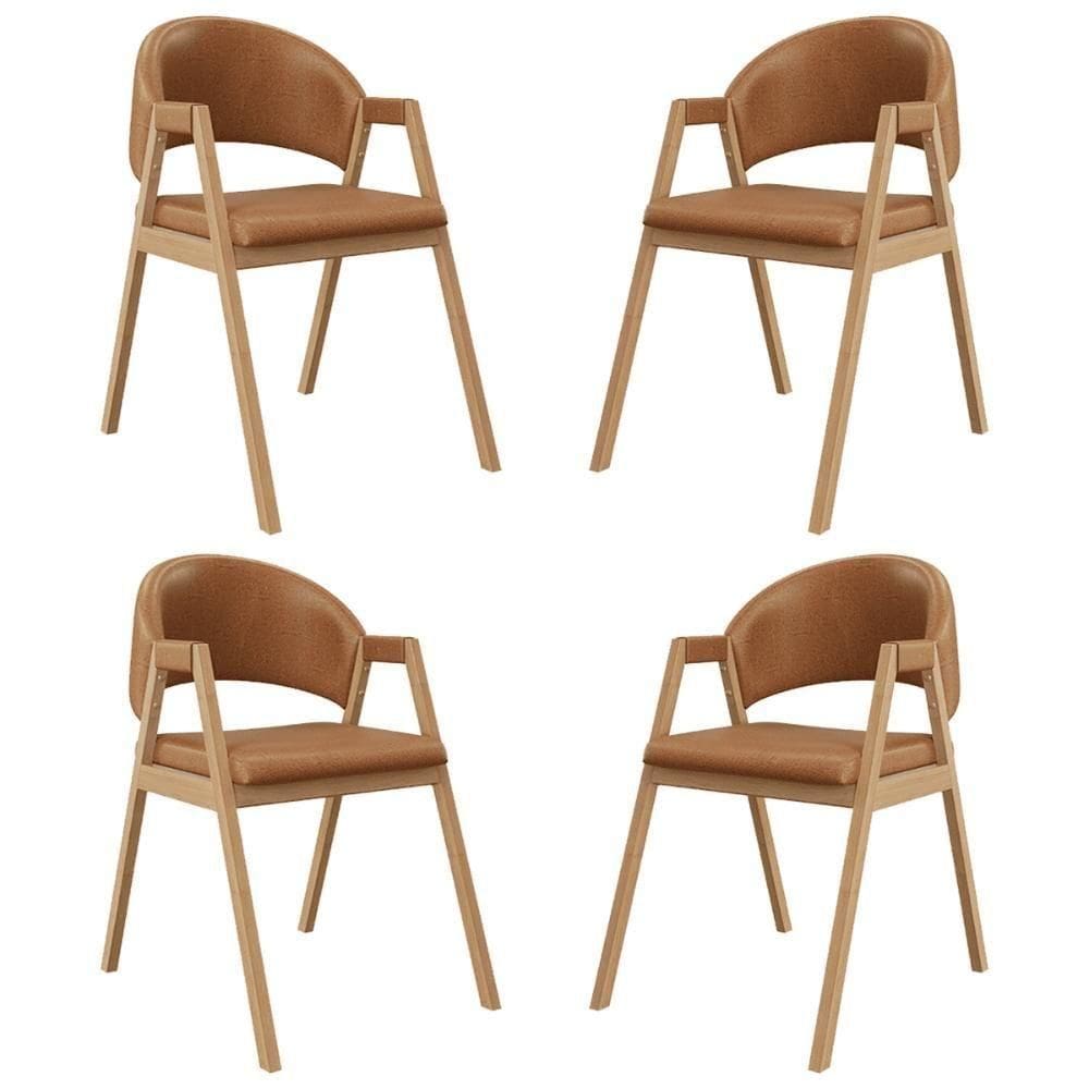 Kit 4 Cadeiras Mesa Jantar Suellen Versátil Reforçada Corino Marrom Claro