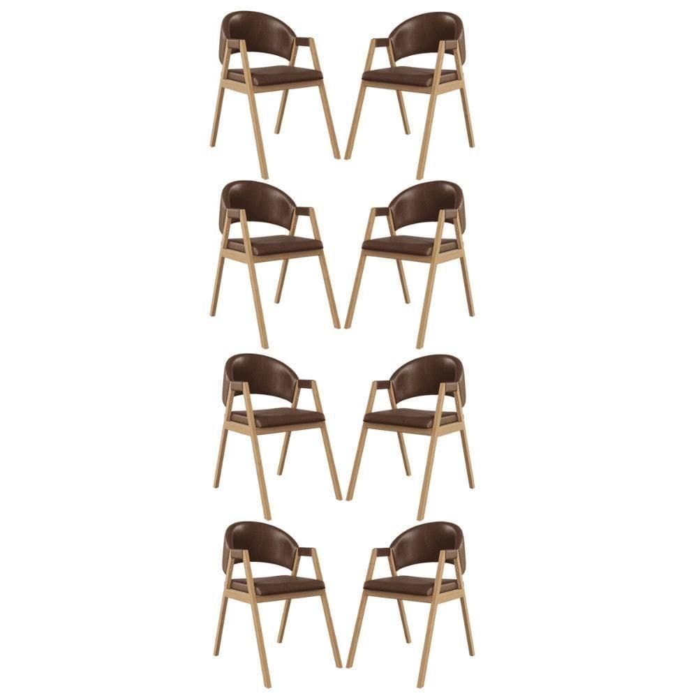 Kit 8 Cadeiras Mesa Jantar Suellen Versátil Reforçada Corino Marrom Escuro