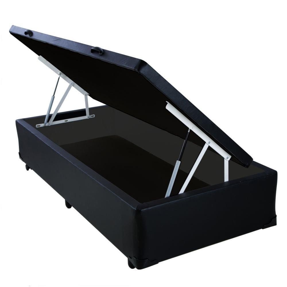 Cama Box Baú Solteiro Extremo Reforçado Principe das Camas Sintético Preto 88x188x41