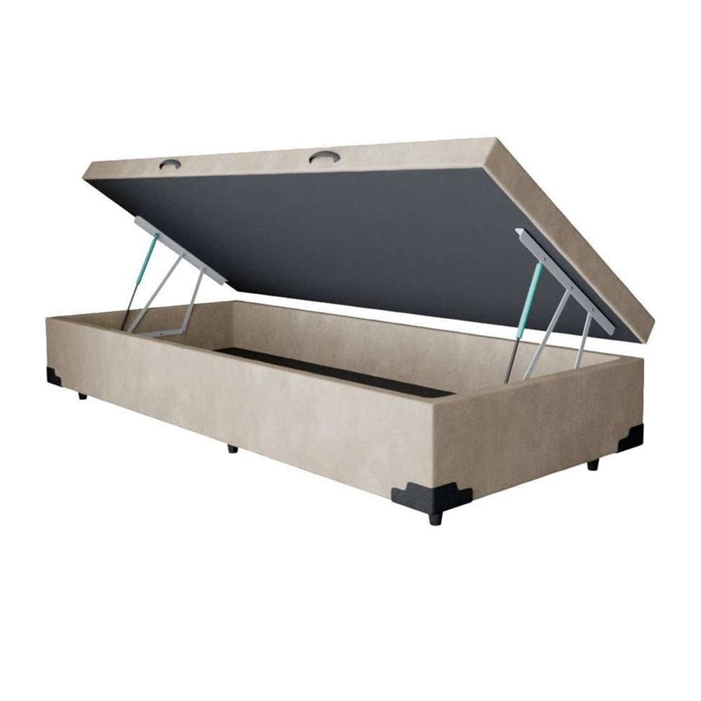 Cama Box Baú Solteiro Extremo Reforçado Principe das Camas Suede Bege 88x188x41