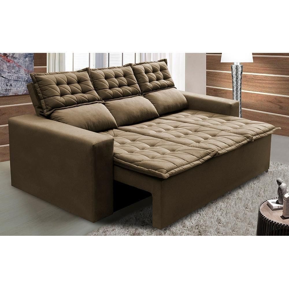Sofá 3 Lugares Retrátil E Reclinável Cama Inbox Slim 2,00m Velusoft Castor