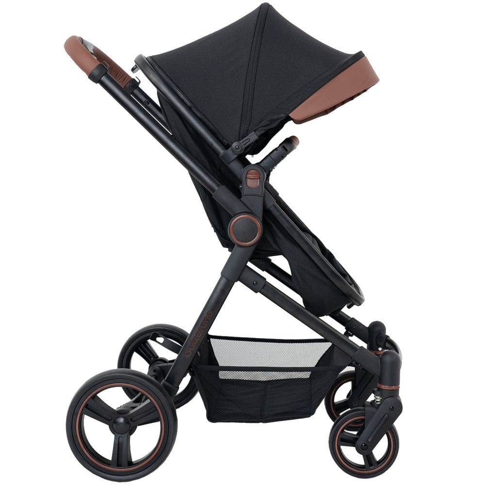Carrinho de Bebê Galzerano Ivy Berço Passeio Moisés Travel System Reclinável Leve Compacto Dobrável Para Viagem 0 a 15 Kg Preto Caramelo