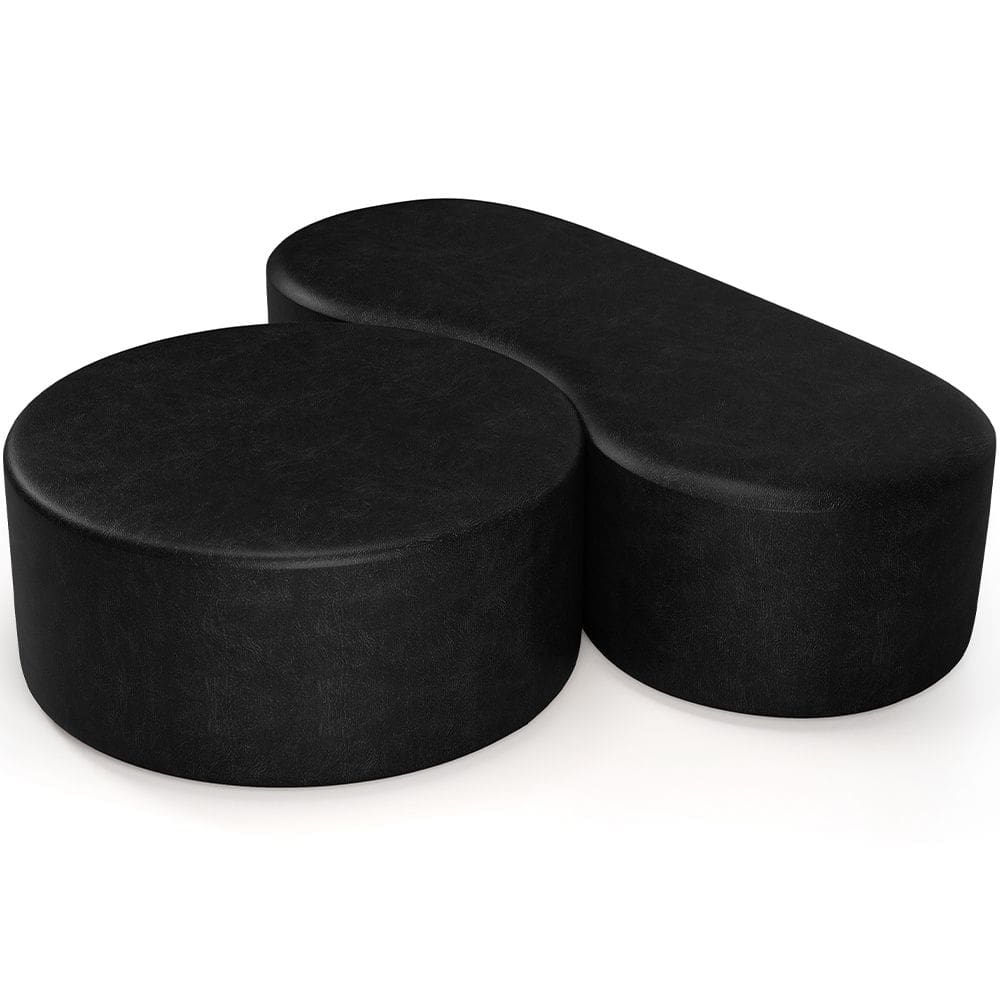 Kit Puff Redondo Lola e Puff Recamier Orgânico Orbit W01 Couríssimo Preto - Lyam Decor