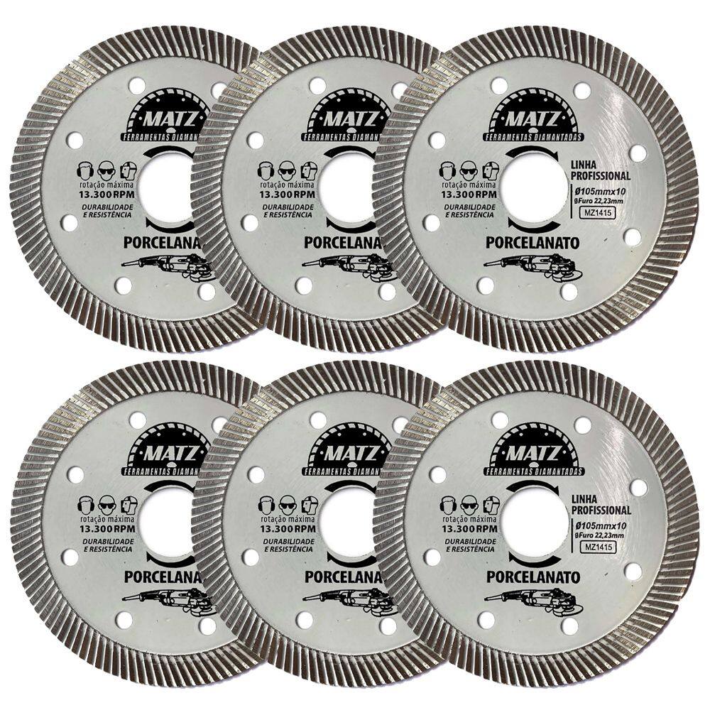 Kit 6 Disco Corte Turbo P/ Porcelanato 110mm x 22,23mm Matz