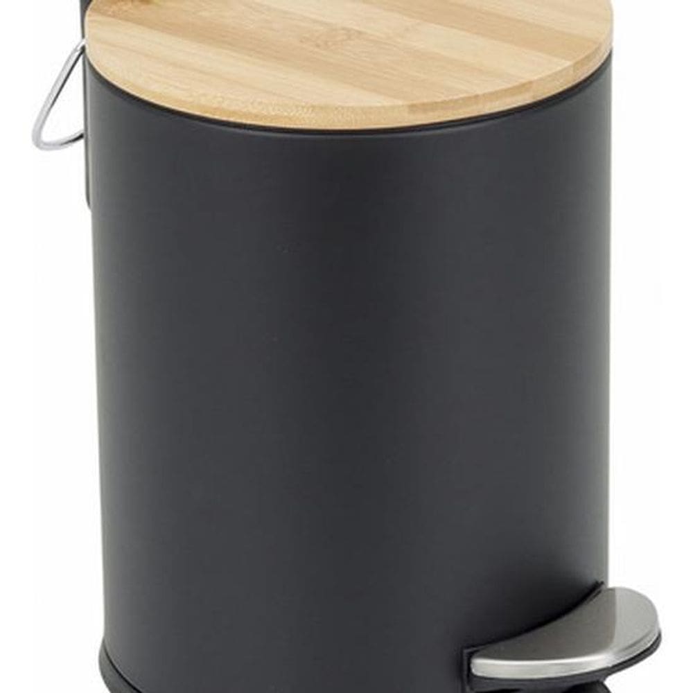 Lixeira De Chão Banheiro Metal E Madeira 3l 24x17cm Preto