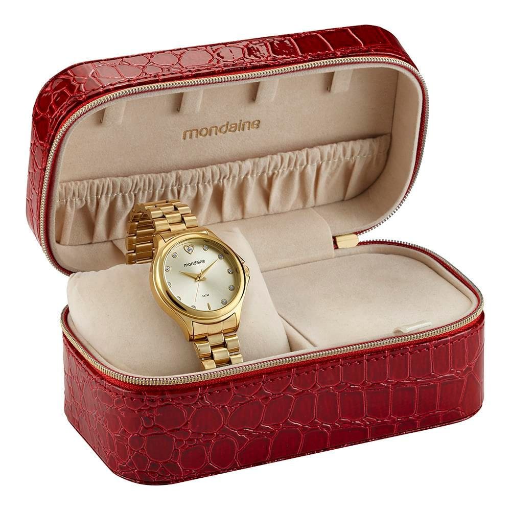 Relogio Mondaine Feminino Ref: 99761lpmvde1 Dourado Estojo Porta Joias