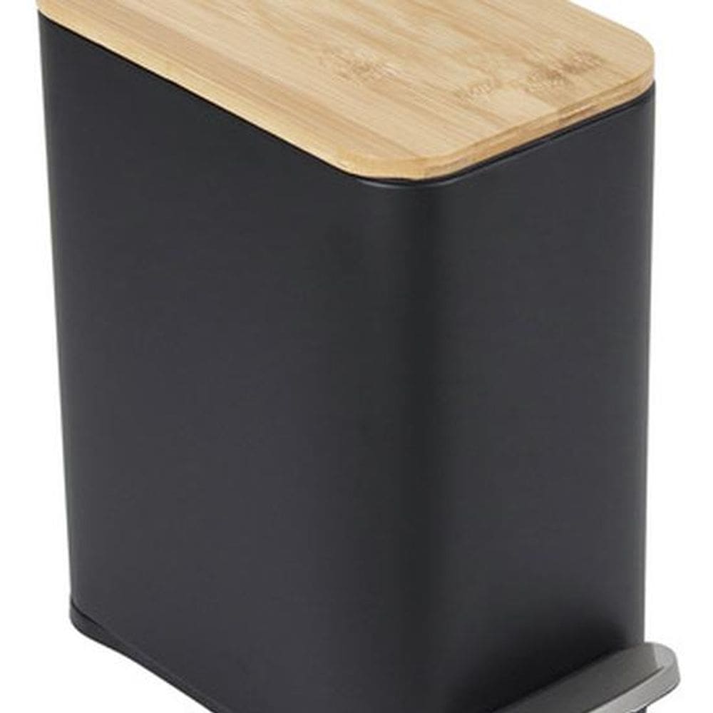Lixeira De Chão Banheiro Metal E Madeira 5l 29x14x27cm Preto