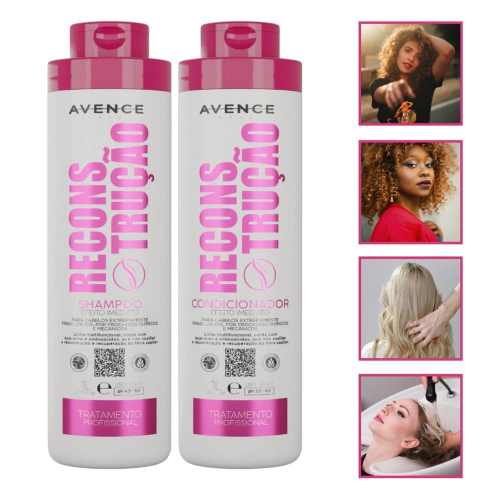 Kit Shampoo + Condicionador Reconstrução 1L Brilho Salão em Casa Hidratação Profunda Brilho Cabelo
