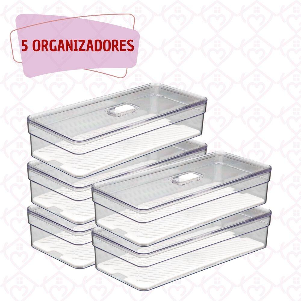 Organizadores Baixo com Tampa e Tela Geladeira Folhas 5 Uni