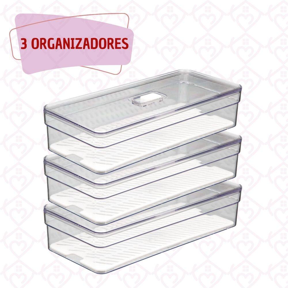 Organizadores Baixo com Tampa e Tela Geladeira Folhas 3 Uni