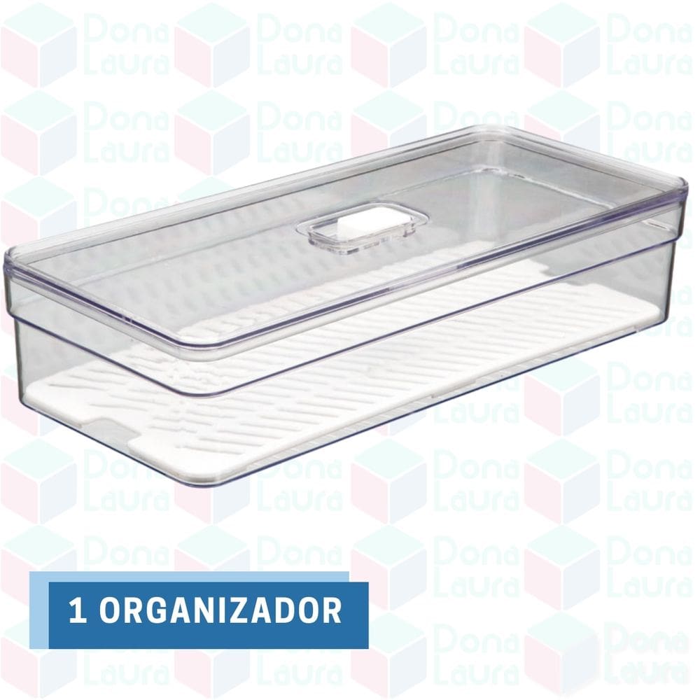 Organizador Geladeira Baixo Empilhável com Tampa e Tela