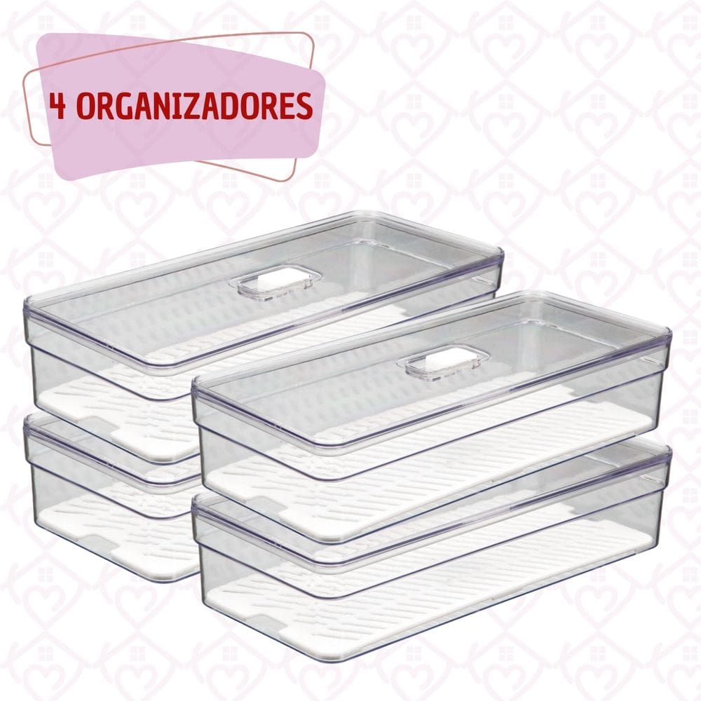 Organizadores Baixo com Tampa e Tela Geladeira Folhas 4 Uni