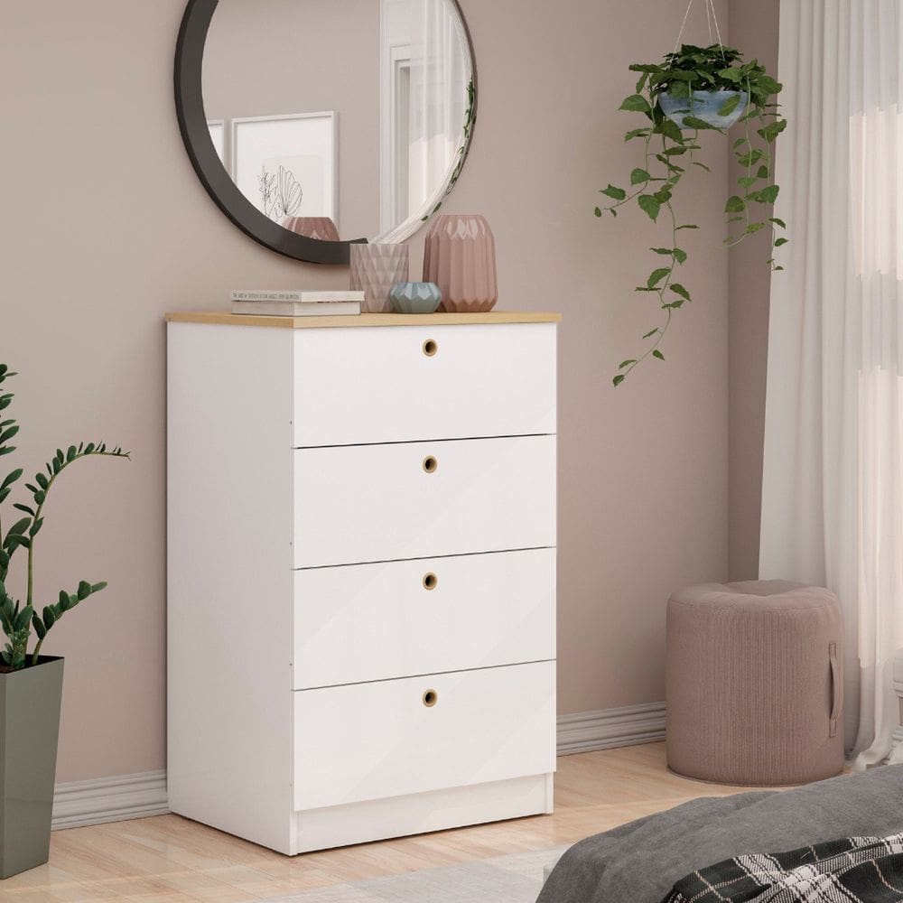 Cômoda 4 Gavetas Montagem Simplificada sem Uso de Ferramentas Branco/Savana