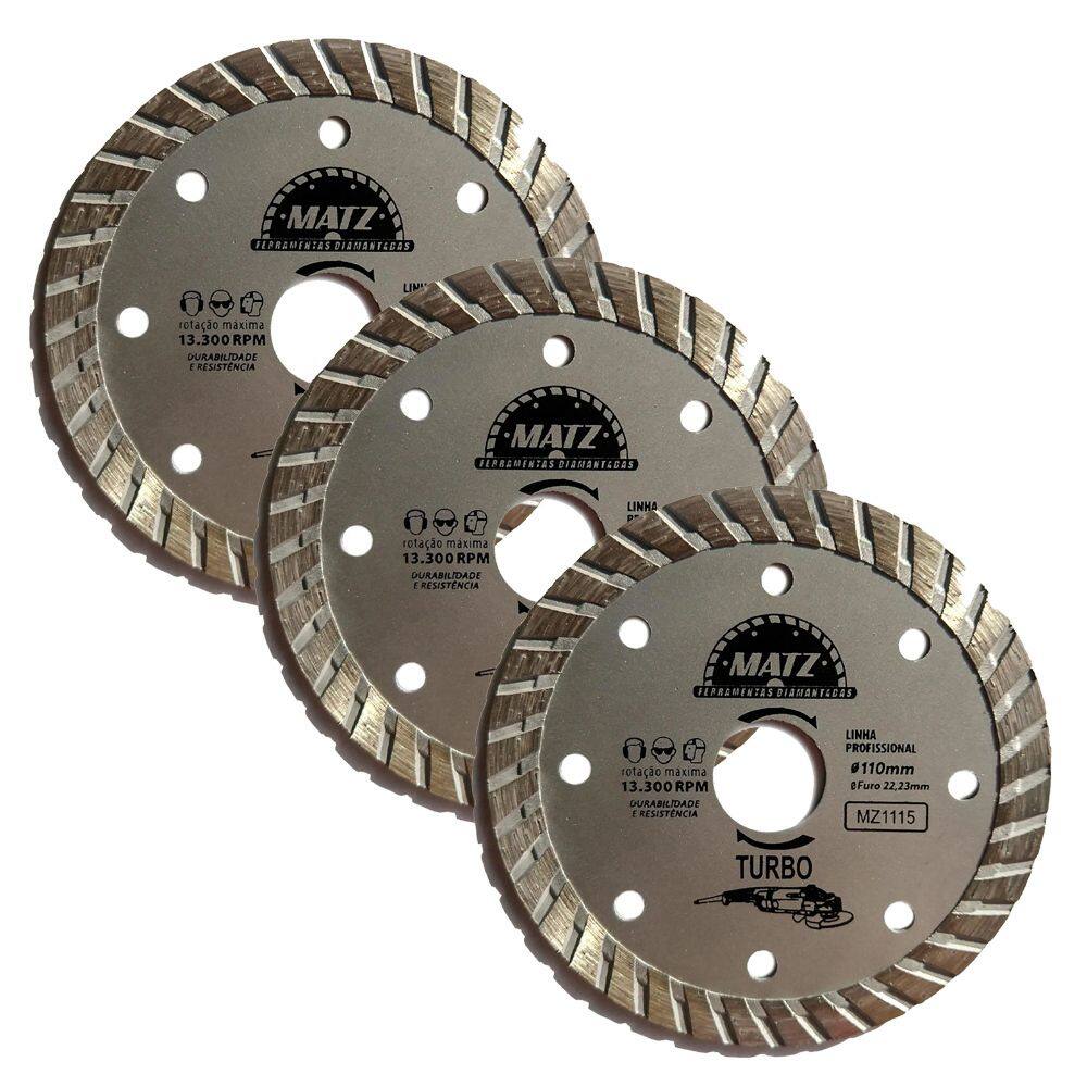 Kit 3 Disco Diamantado Turbo Esmerilhadeira 110x22,23mm Matz