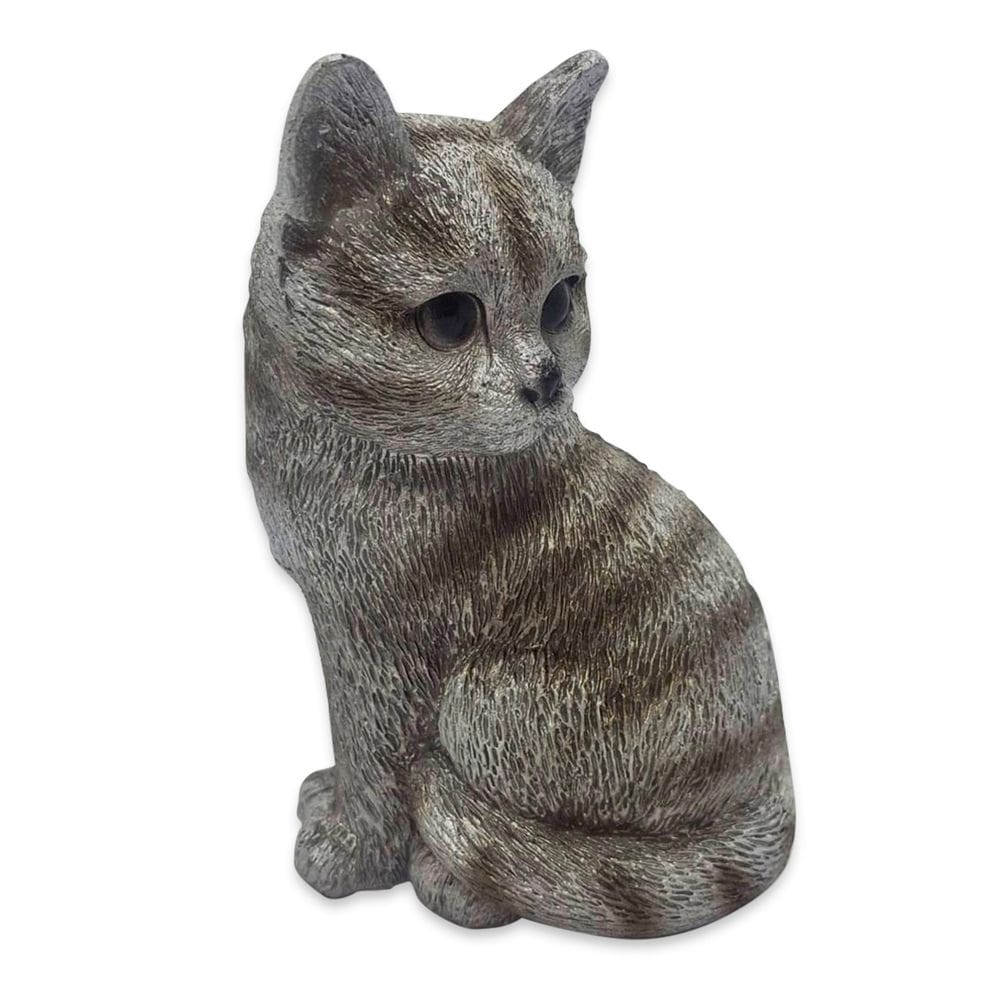 Enfeite de Resina Gatinho Cinza Decorativo Sala Jardim11 cm