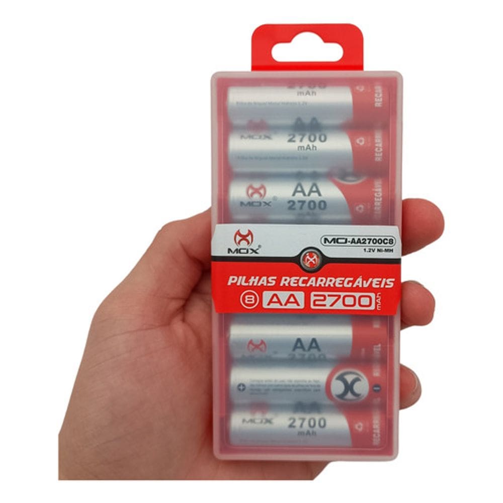 Case C/ 8 Pilhas Aa 2700mah Pilha Mox Recarregável 1.2v Nimh