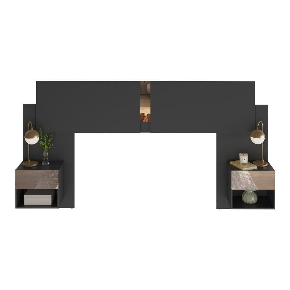 Cabeceira Casal/queen Com Espelhos E 2 Mesas De Cabeceira 232cm Multimóveis Mp4326 Preto Preto