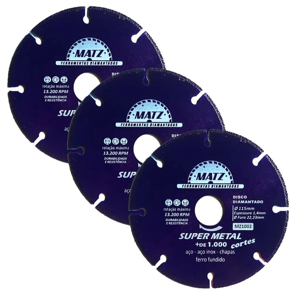 Kit 6 Disco Corte Esmerilhadeira P/ Aço 115mm x 22,23mm Matz