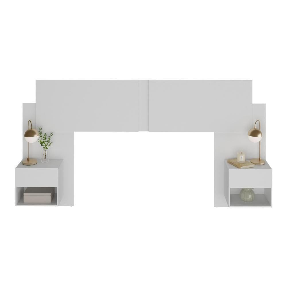 Cabeceira Casal/queen Com 2 Mesas De Cabeceira 232cm Multimóveis Mp4317 Branco Branco