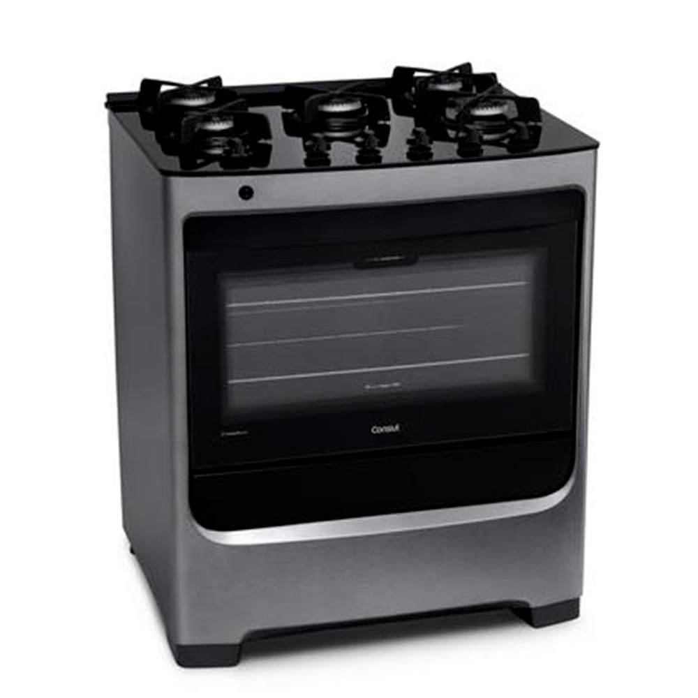 Fogão Consul 5 Bocas Inox Com Mesa De Vidro E Trempe De Ferro Fundido CFS5VAR Bivolt