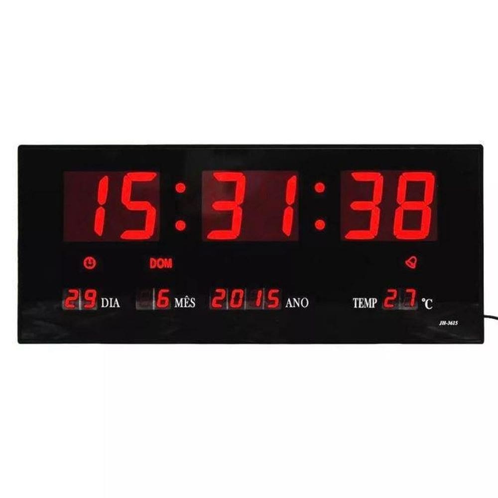 Relógio Parede Digital Led Grande Data Mês E Ano Temper 36Cm