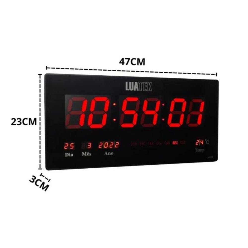 Relógio Parede Led Digital Grande 46Cm Data Termômetro Nfe