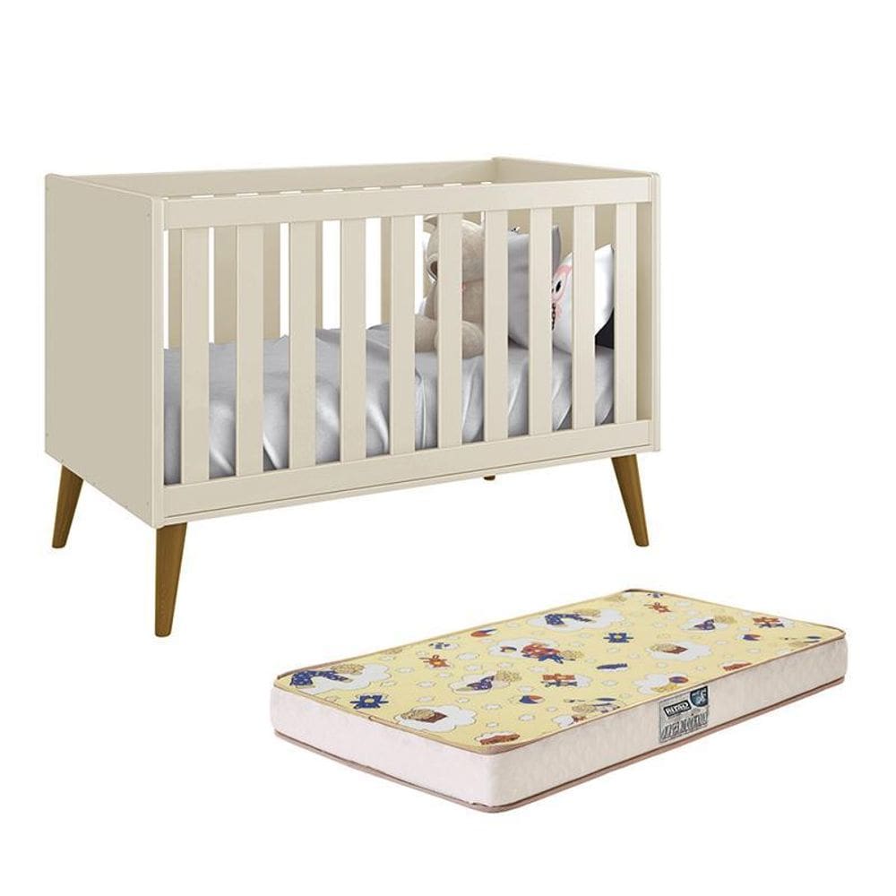 Berço Mini Cama Theo Retrô com Pés Amadeirado e Colchão D18 - Reller Móveis