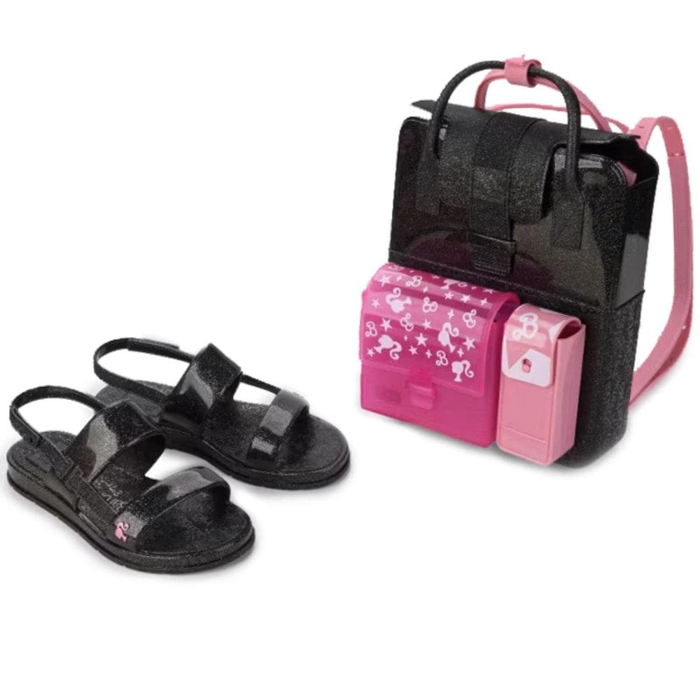 Sandália Grendene Kids Glitter Barbie Color Mochi Menina - Preto
