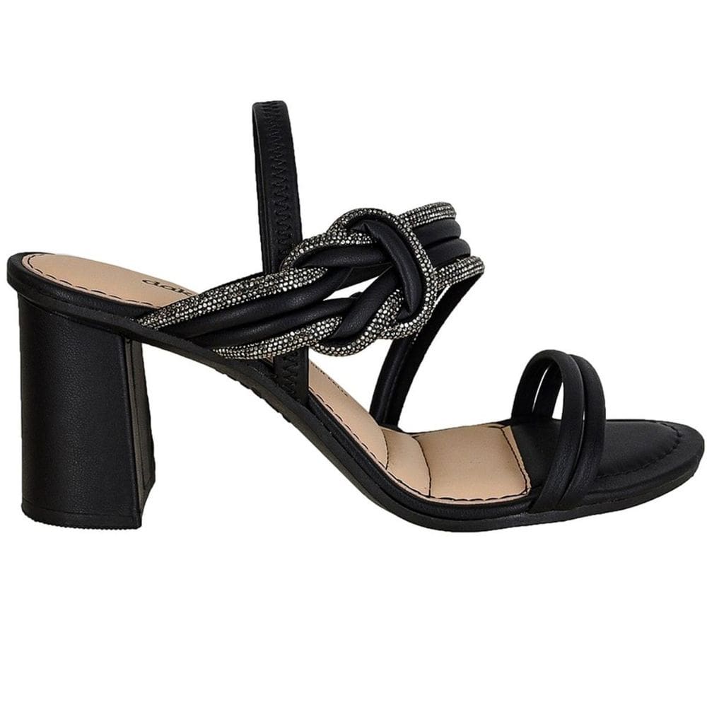 Tamanco Dakota Salto Bloco Médio Strass Feminina - Preto