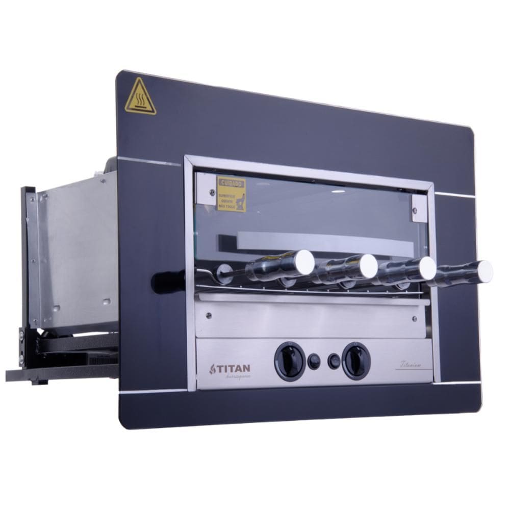 Churrasqueira a Gás Natural de Embutir Titan Titanium Preto 4 Espetos Rotativos 127V