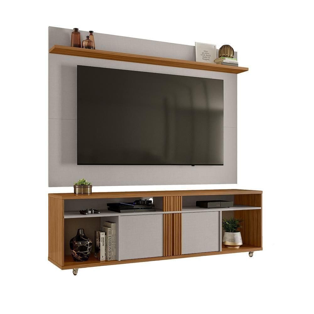 Conjunto Para Sala Rack Nt1290 E Painel De Tv Nt1305 Freijó Off White Notável Móveis Freijó/off White