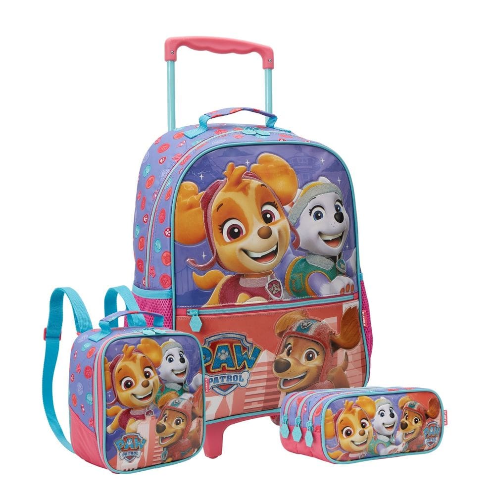 Kit Mochila Rodas 16\" Patrulha Canina Skye Lancheira Estojo