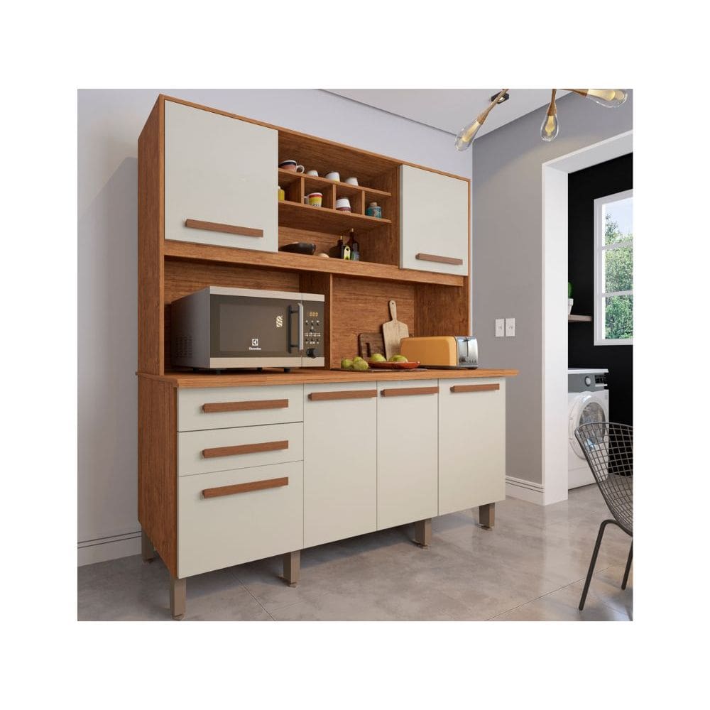 Armário de Cozinha 6 Portas 2 Gavetas Luna- Cinamomo/Off White