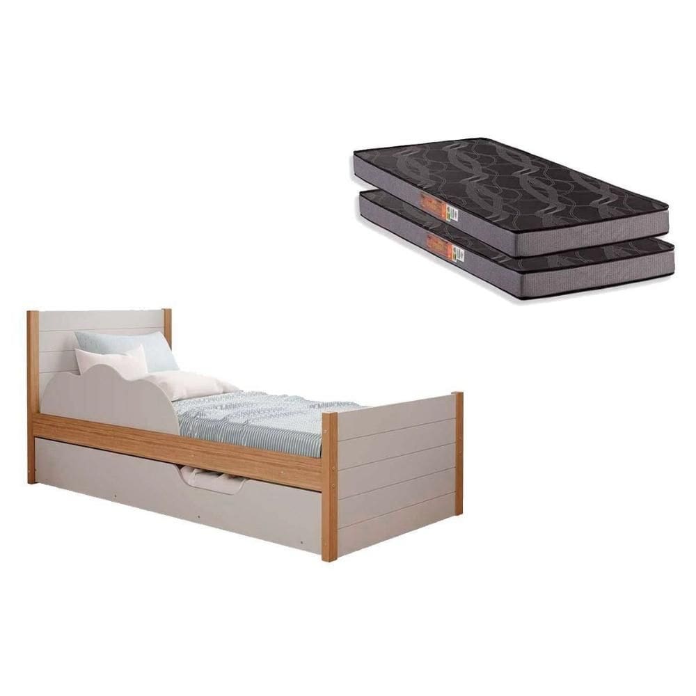 Colchão Solteiro Pérola Gray Polar (2un) + Bicama Elza Nature/Off White