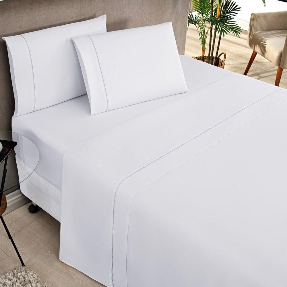 Jogo Cama Lençol Home Basic Casal 180 Fios C/ Ponto Palito 4 Peças - Branco
