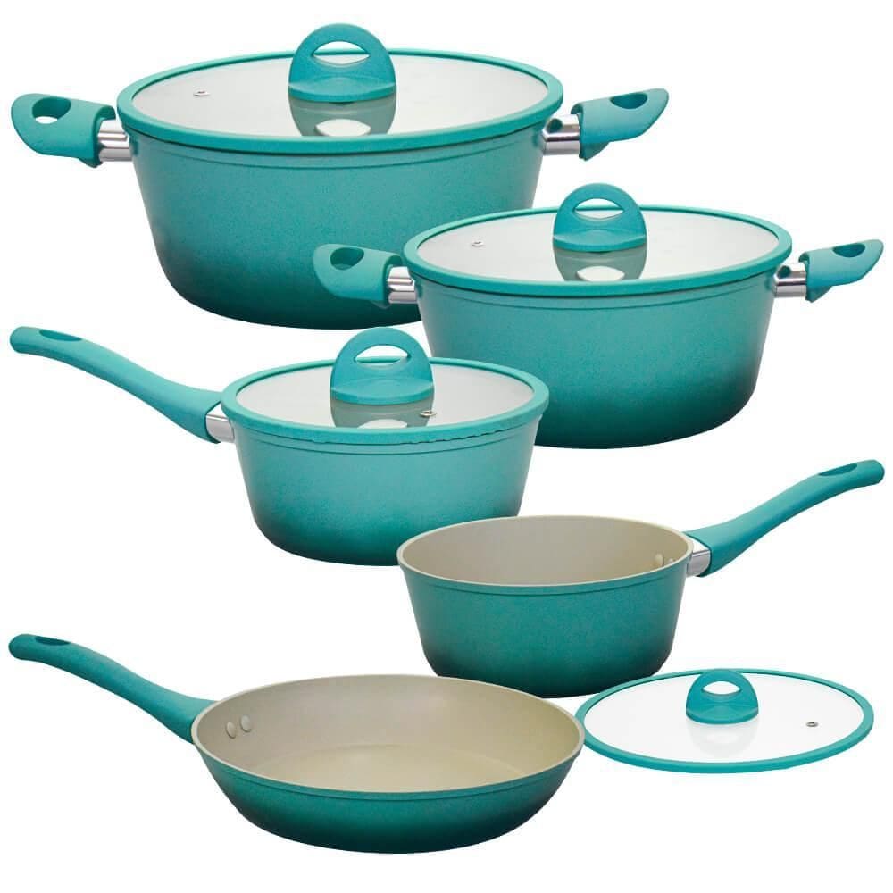 Conjunto de Panelas de Indução Antiaderente Cerâmica Miami Verde 5 Peças - Casambiente