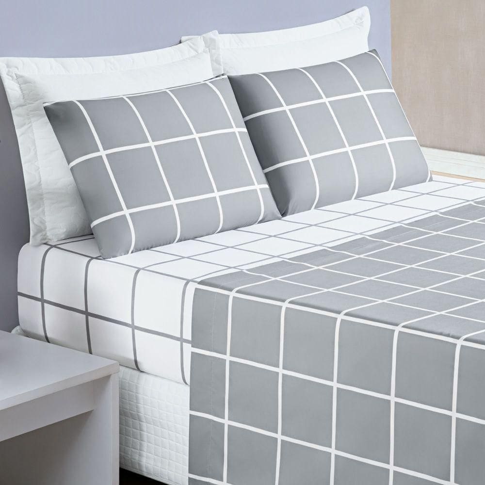 Jogo Cama Lençol King 200 Fios 4 Peças Cinza