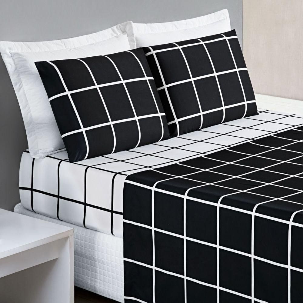 Jogo Cama Lençol King 200 Fios 4 Peças Preto