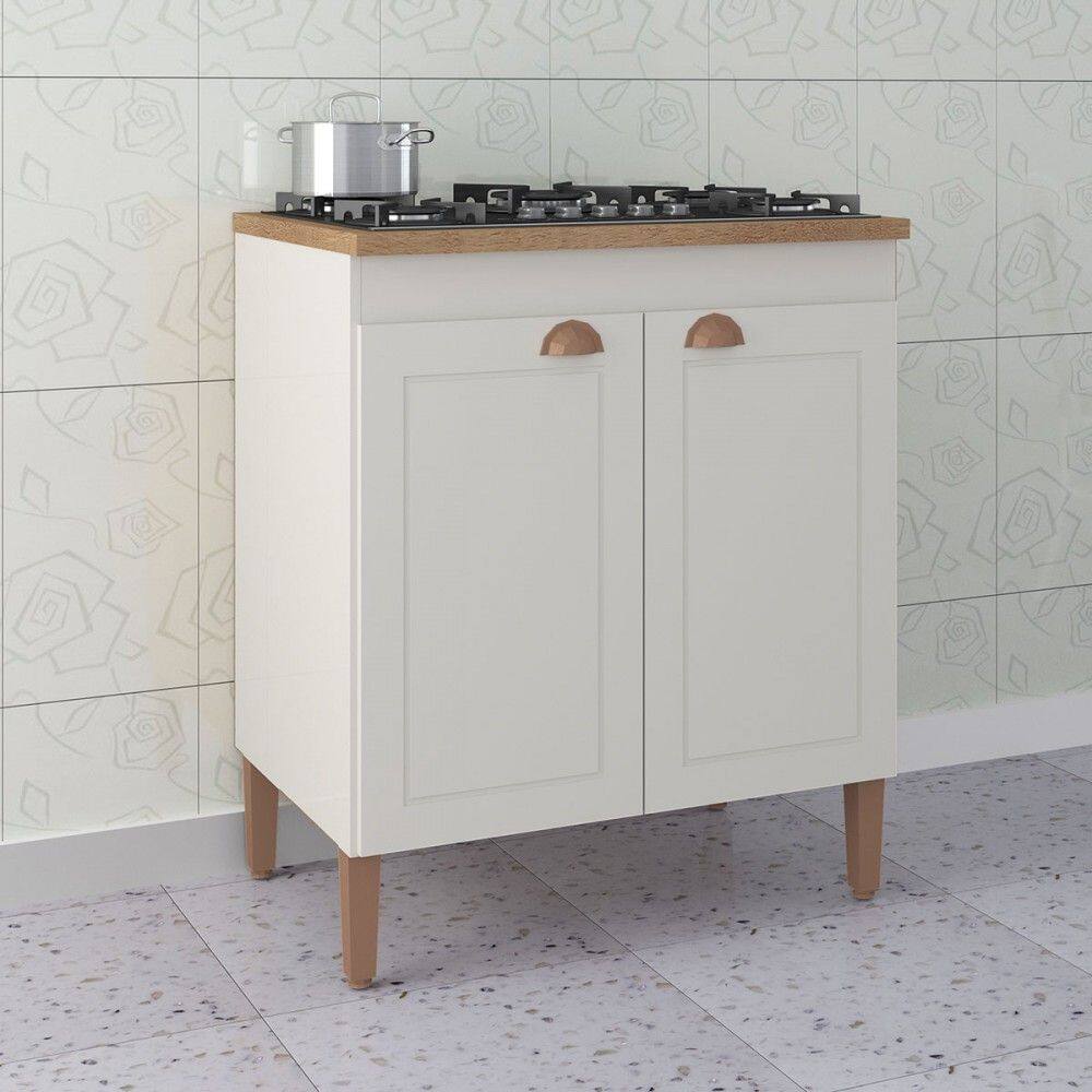 Balcão de Cozinha 72 Cm Viena 2 Portas Off White/Canelato Rústico - Atualle Móveis