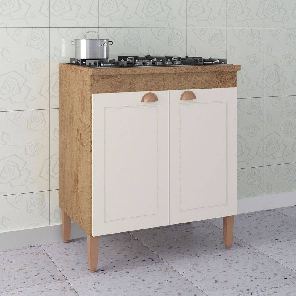 Balcão de Cozinha 72 Cm Viena 2 Portas Canelato Rústico/Natural Off White - Atualle Móveis