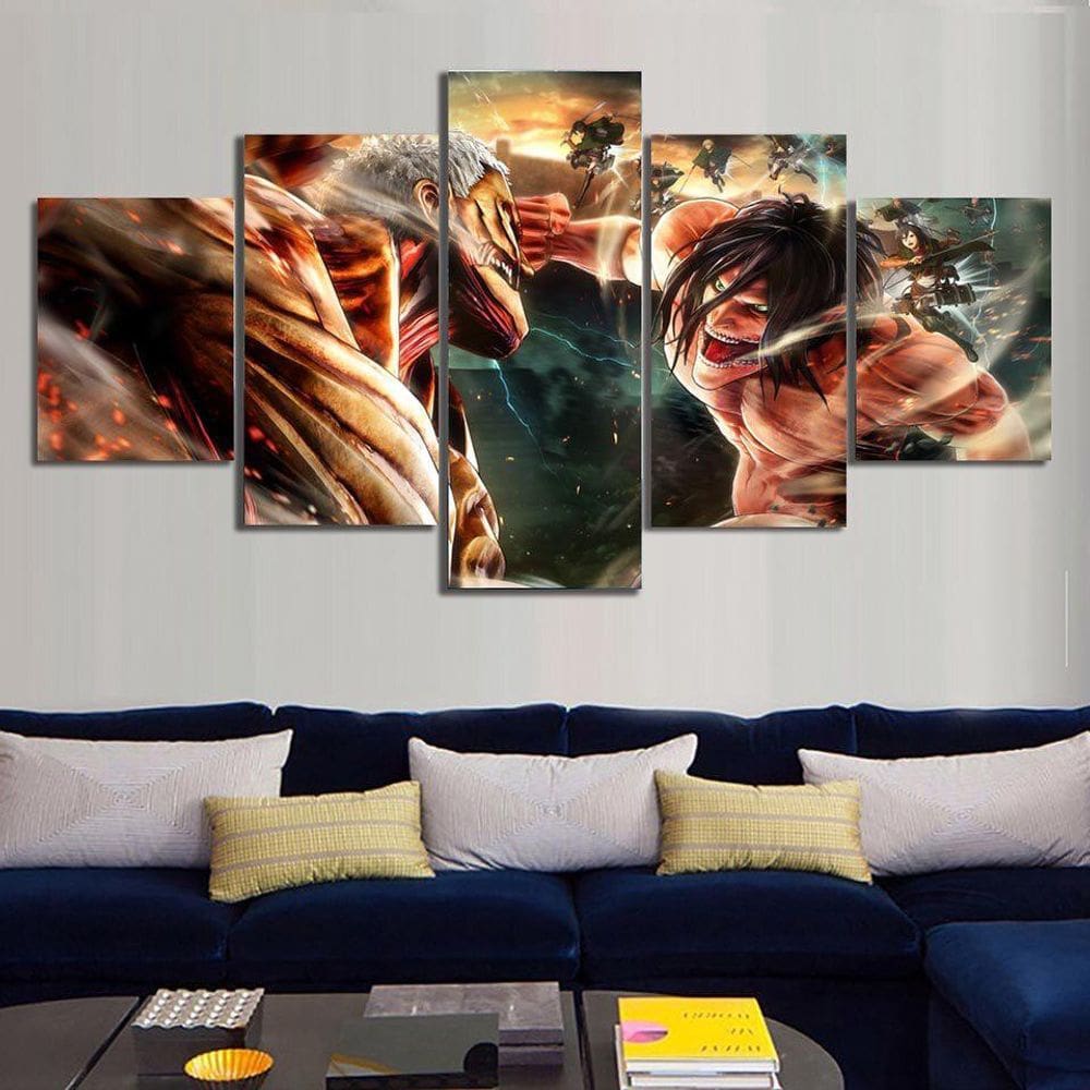Quadros Decorativos 5 Peças Attack On Titan Animação Anime