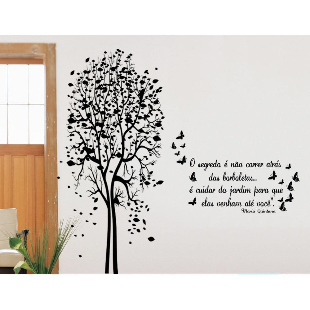 Adesivo Decorativo Parede Árvore+Frase 200x96cm - Preto