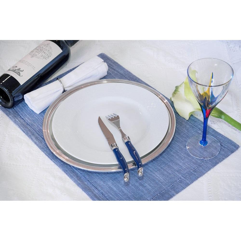 Conjunto 6 Facas Luxo Laguiole Com Cepo De Madeira - Azul