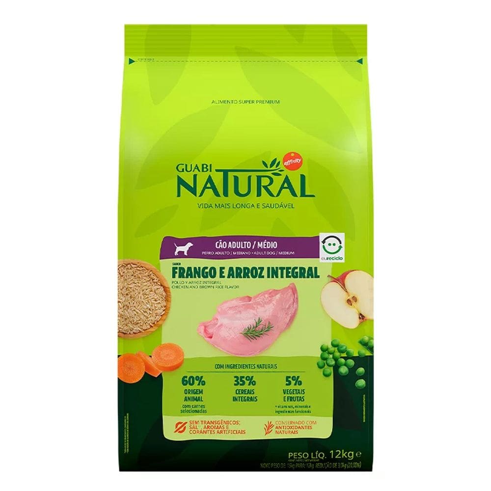 Ração Guabi Natural Cães Adultos Raças Médias e Grandes Frango e Arroz 12kg
