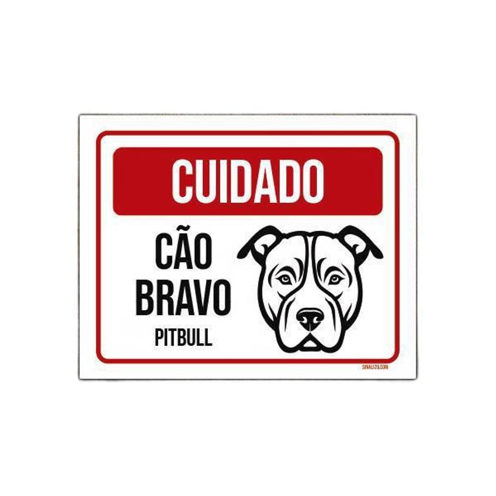Placa Cuidado Cão Cachorro Bravo Pitbull 27X35