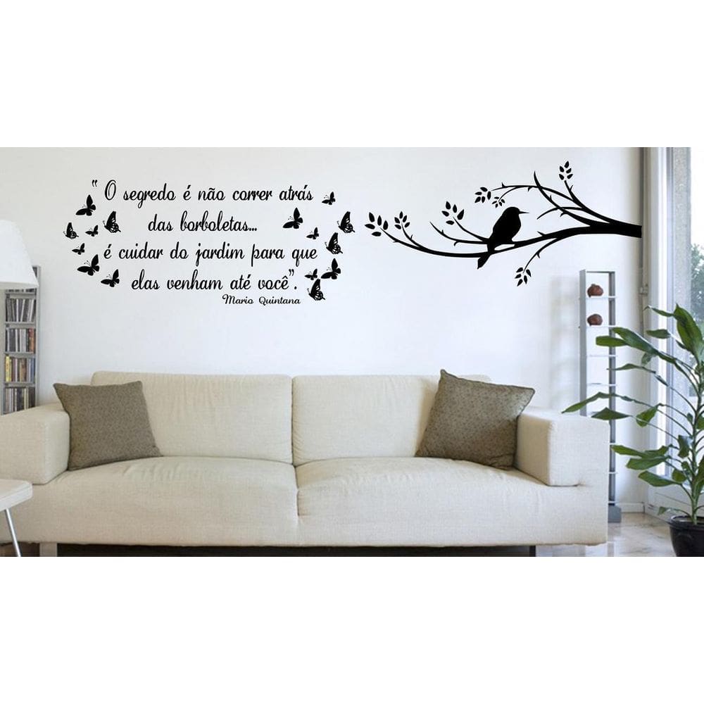 Adesivo Decorativo De Parede Frase Com Galho E Passaro