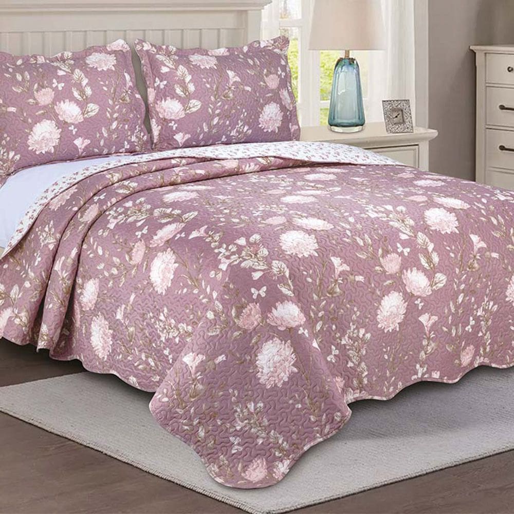 Colcha Cobre Leito Casal 3 peças dupla face Bordada Matelassê Estampada - Camesa