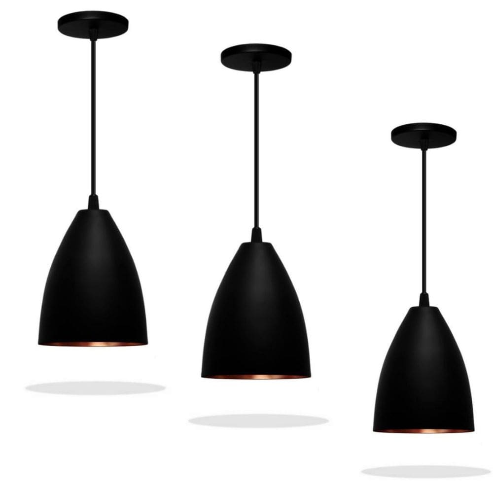 Kit 3 Luminaria Pendente Vegas Preto Com Bronze